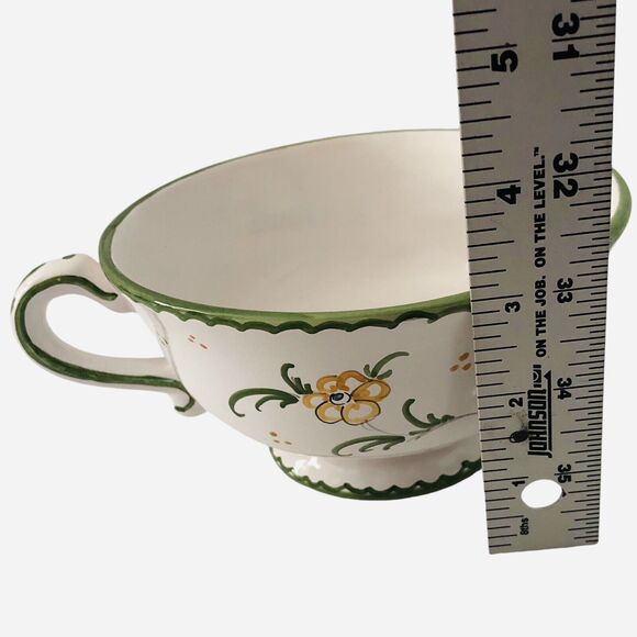 French Pottery Cup and Saucer Hand Painted Birds Signed Atelier du Chateau Set 2 - Picture 9 of 14